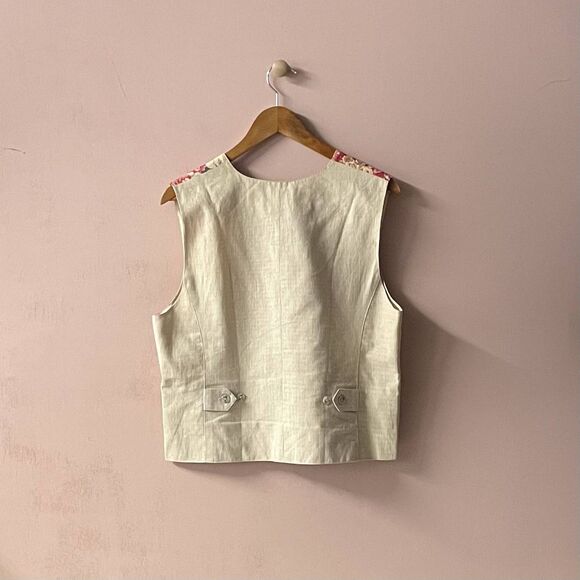 Vintage Talbots Petites Grandma Tan Floral Vest Size PL GUC - Picture 11 of 13